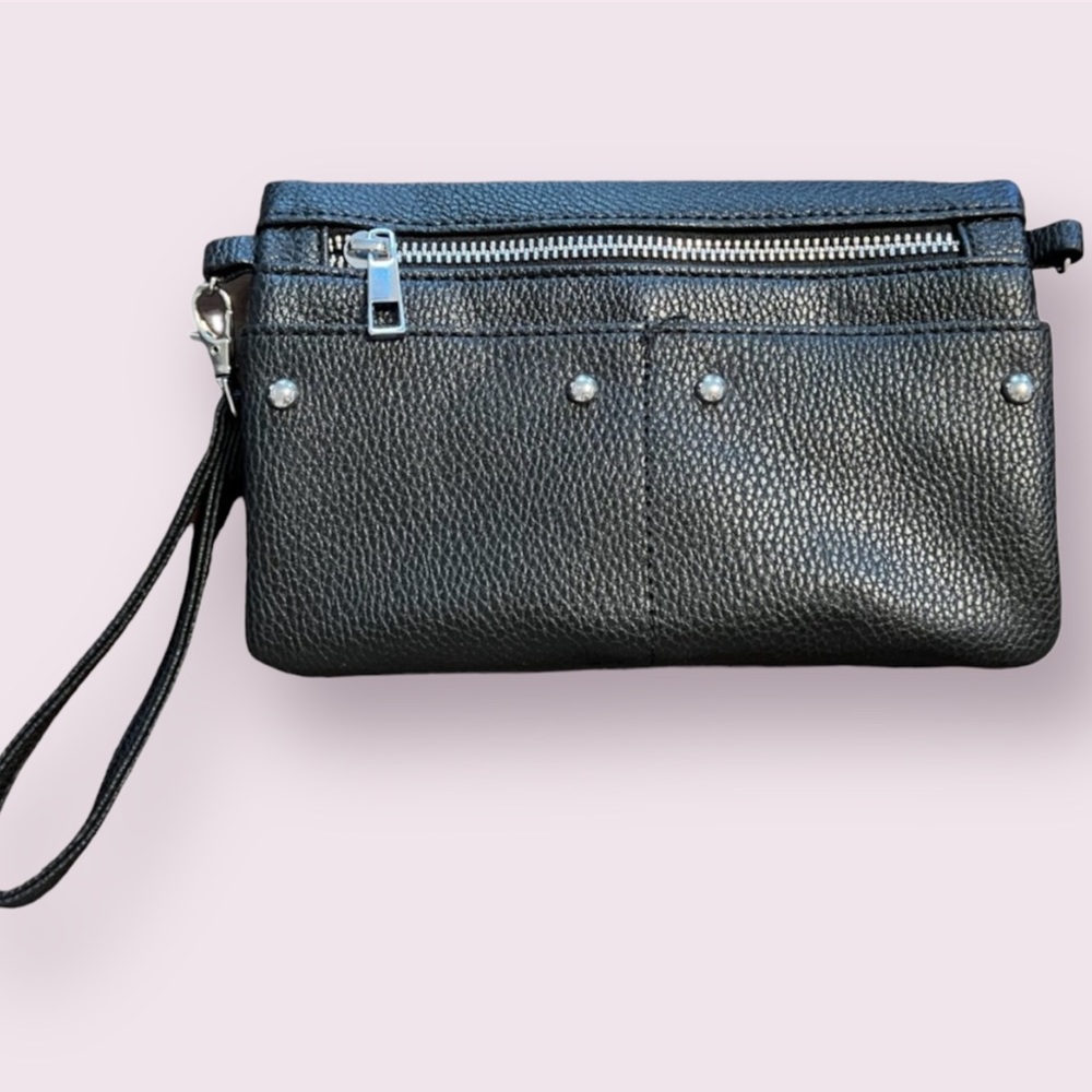 Black Faux Leather Clutch Wallet Bag